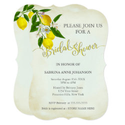 Watercolor Lemons & Leaves Bridal Shower Invitation
