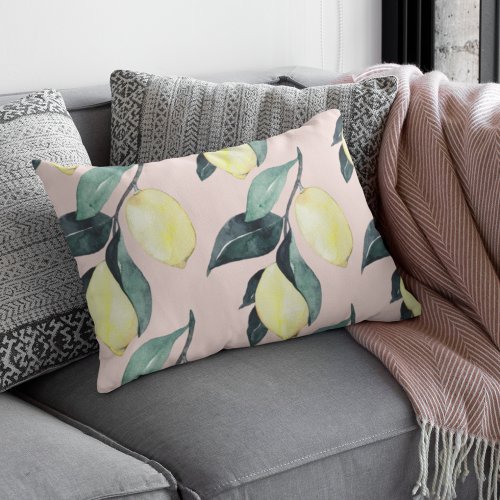 Watercolor Lemons  Leaves Yellow Seamless Pattern Accent Pillow