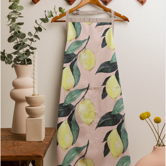 Watercolor Lemons & Leaves Yellow Seamless Pattern Apron (Creator Uploaded)