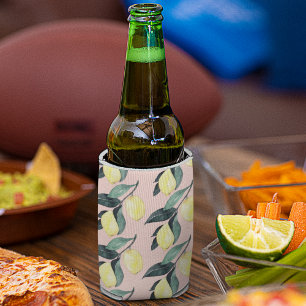 Watercolor Lemons & Leaves Yellow Seamless Pattern Can Cooler