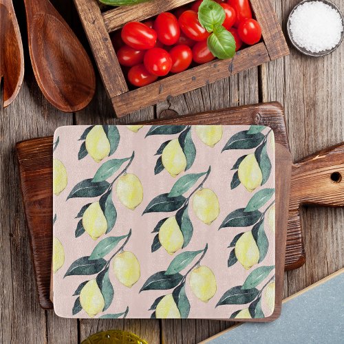 Watercolor Lemons  Leaves Yellow Seamless Pattern Cutting Board