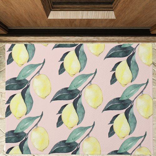 Watercolor Lemons  Leaves Yellow Seamless Pattern Doormat
