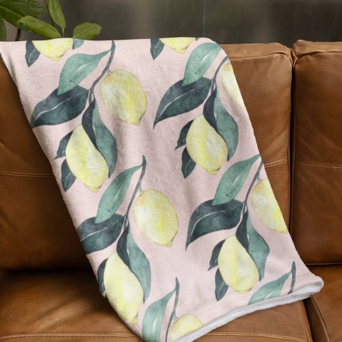 Watercolor Lemons  Leaves Yellow Seamless Pattern Fleece Blanket