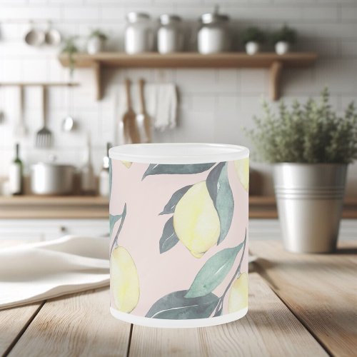 Watercolor Lemons  Leaves Yellow Seamless Pattern Frosted Glass Coffee Mug