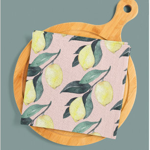 Watercolor Lemons & Leaves Yellow Seamless Pattern Kitchen Towel