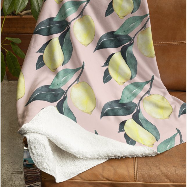 Watercolor Lemons & Leaves Yellow Seamless Pattern Sherpa Blanket (Creator Uploaded)