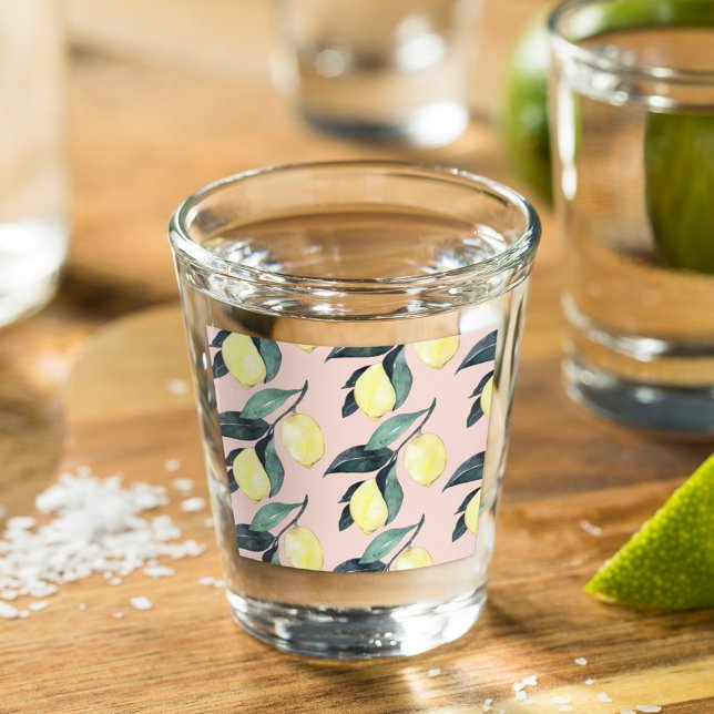 Watercolor Lemons & Leaves Yellow Seamless Pattern Shot Glass (Creator Uploaded)