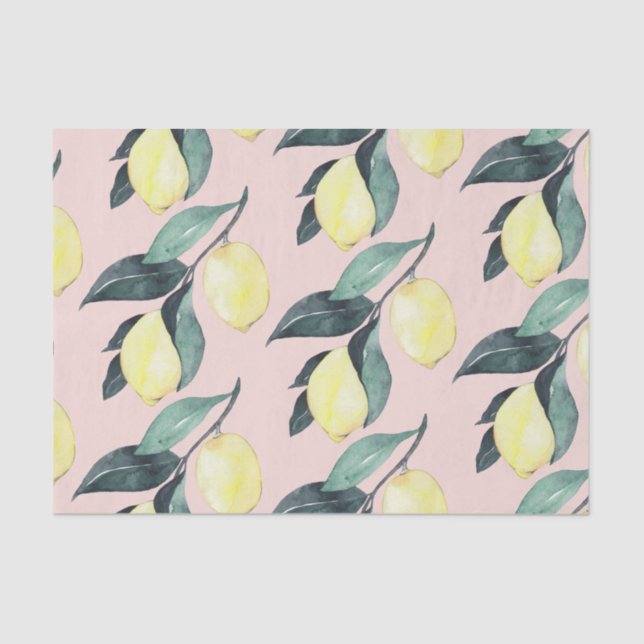 Watercolor Lemons & Leaves Yellow Seamless Pattern Tissue Paper (Front)