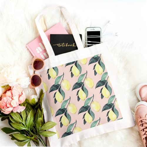 Watercolor Lemons  Leaves Yellow Seamless Pattern Tote Bag