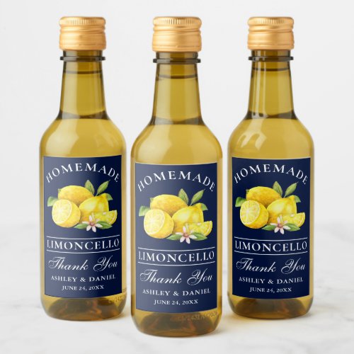 Watercolor Lemons Limoncello Blue Mini Bottle Wine Label