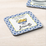 Watercolor Lemons Limoncello Blue Tiles Beverage Coaster<br><div class="desc">Modern Brush Script Watercolor Lemons Blue Tile When Life Gives You Lemons Make Limoncello Coaster</div>