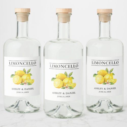 Watercolor Lemons Limoncello Liquor Bottle Label