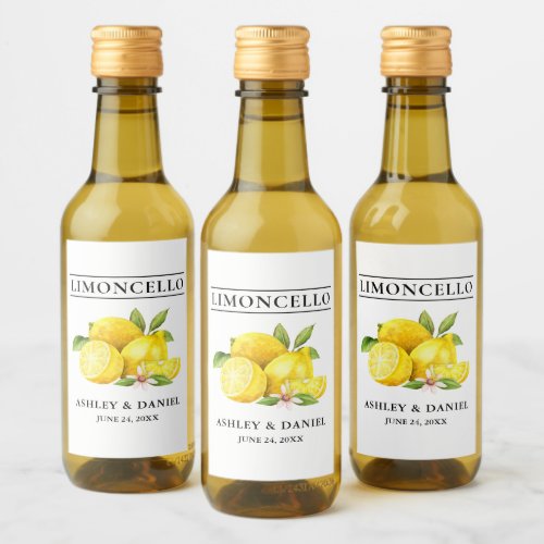 Watercolor Lemons Limoncello Mini Bottle Labels