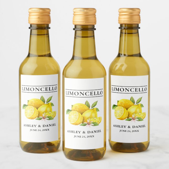 Watercolor Lemons Limoncello Mini Bottle Labels (Bottles)