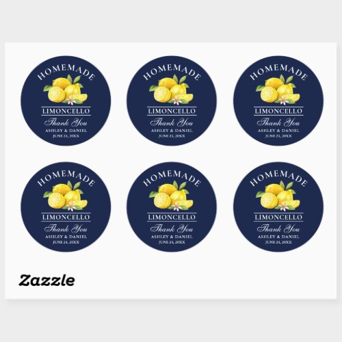 Watercolor Lemons Limoncello Thank You Blue Classic Round Sticker