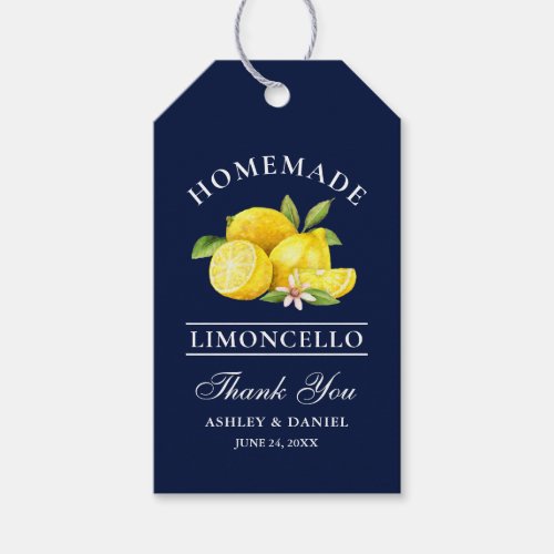 Watercolor Lemons Limoncello Thank You Blue Gift Tags