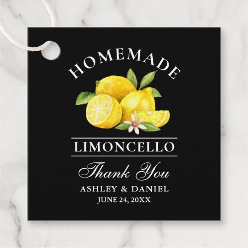 Watercolor Lemons Limoncello Thanks Black Square Favor Tags