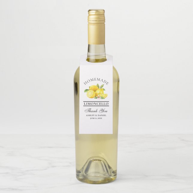 Watercolor Lemons Limoncello Thanks Kraft Bottle Hanger Tag (On Bottle)
