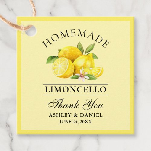 Watercolor Lemons Limoncello Thanks Square Yellow Favor Tags