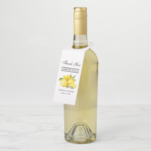 Watercolor Lemons Limoncello Wedding Bottle Hanger Tag