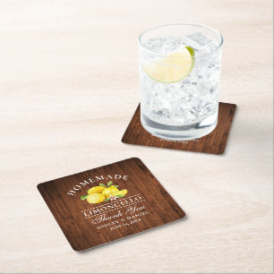 Watercolor Lemons Limoncello Wedding Faux Wood Square Paper Coaster