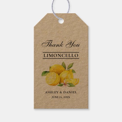 Watercolor Lemons Limoncello Wedding Kraft Gift Tags
