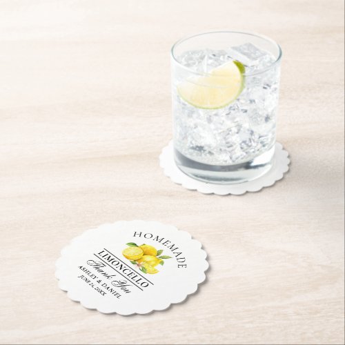 Watercolor Lemons Limoncello Wedding Paper Coaster