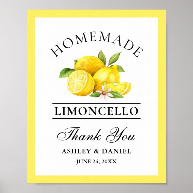 Watercolor Lemons Limoncello Wedding Poster (Front)