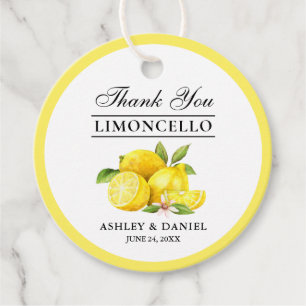 Watercolor Lemons Limoncello Wedding Round Favor Tags