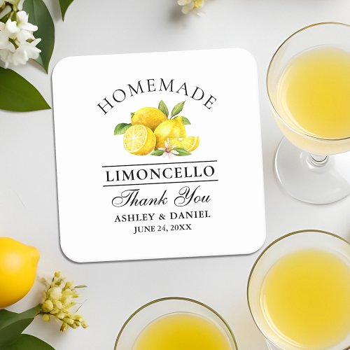 Watercolor Lemons Limoncello Wedding Square Paper Coaster