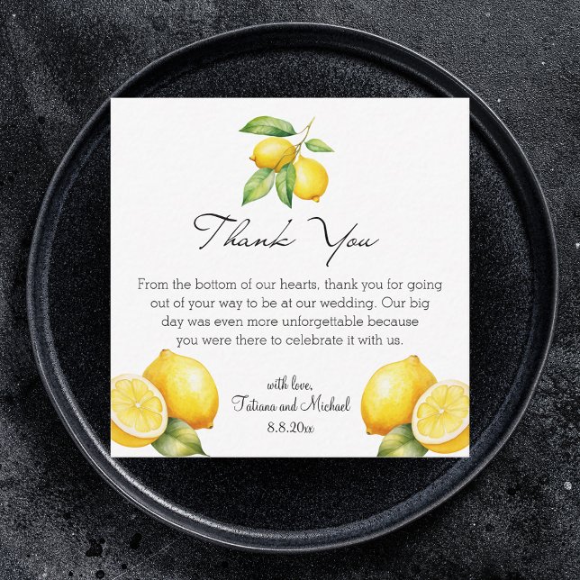  watercolor lemons limoncello wedding thank you note card (Creator Uploaded)
