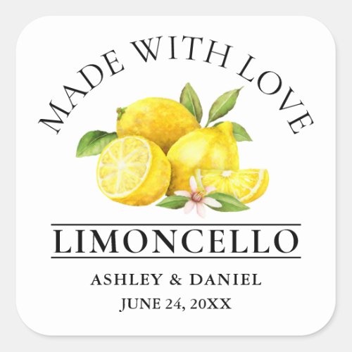 Watercolor Lemons Love Wedding Limoncello Square Sticker