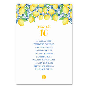 Watercolor Lemons Mediterranean Tile Wedding Table Number