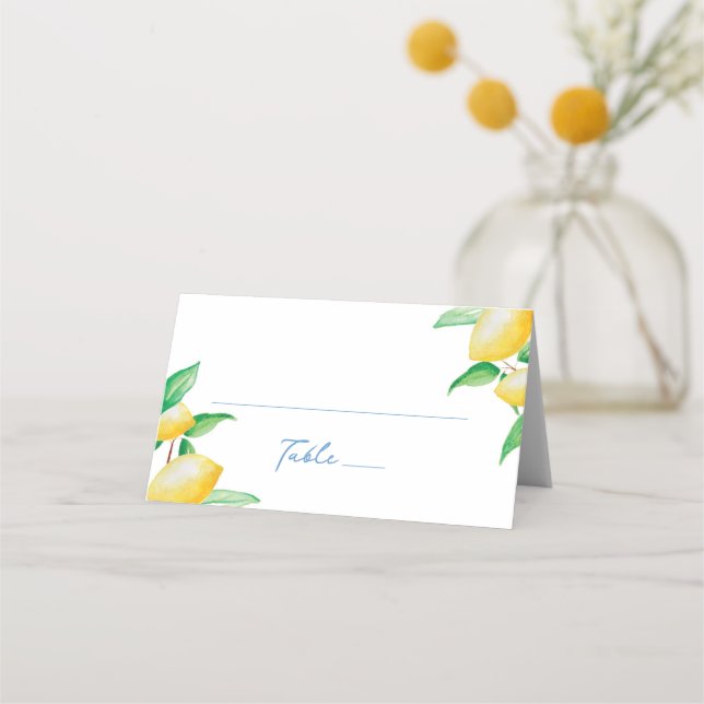 Watercolor Lemons Mediterranean Wedding Place Card (Front)