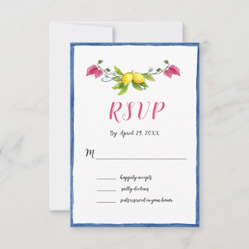 Watercolor Lemons Mediterranean wedding RSVP Card