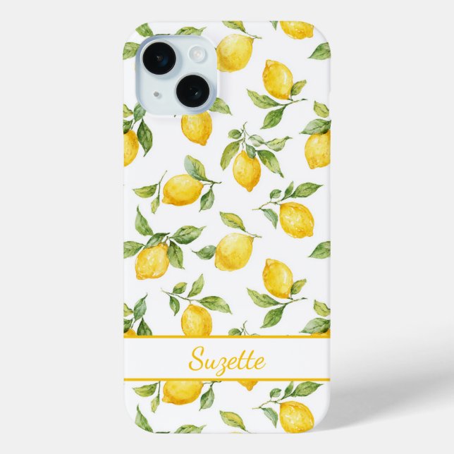 Watercolor Lemons Monogrammed Case-Mate iPhone Case (Back)