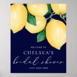 Watercolor Lemons Navy Bridal Shower Welcome Poster at Zazzle