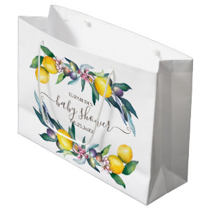 Watercolor Lemons Olives Baby Shower Large Gift Bag