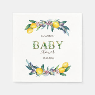 Watercolor Lemons Olives Baby Shower Napkins