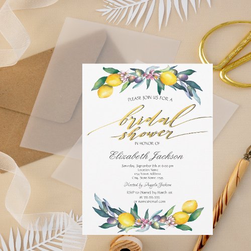 Watercolor Lemons Olives Bridal Shower  Invitation