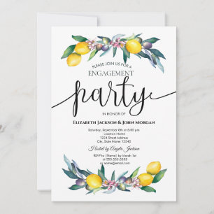 Watercolor Lemons Olives Engagement Invitation