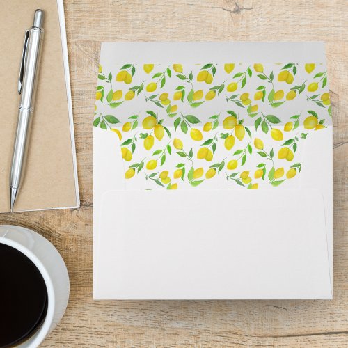 Watercolor Lemons On Vines Design Envelope