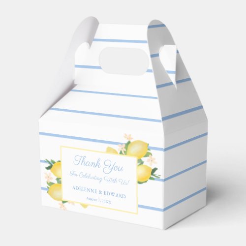 Watercolor Lemons Pale Blue Stripes Wedding Shower Favor Boxes