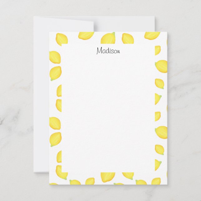 Watercolor Lemons Pattern 2  Note Card (Front)