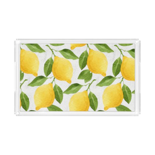 Watercolor lemons pattern acrylic tray