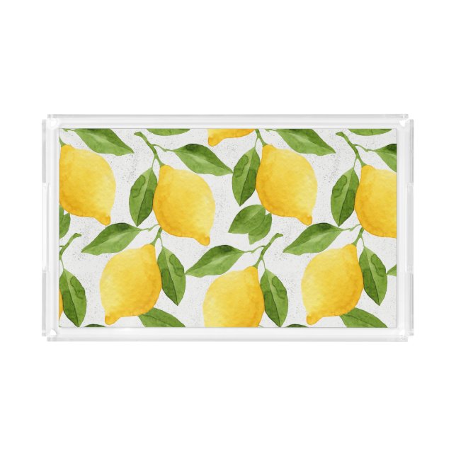 Watercolor lemons pattern acrylic tray (Front)