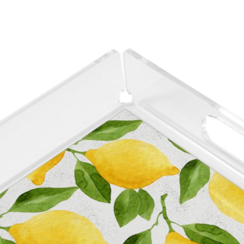 Watercolor lemons pattern acrylic tray