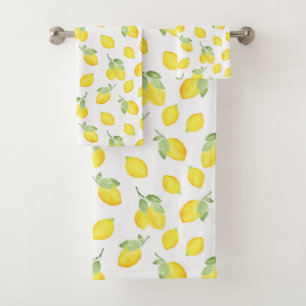 Watercolor Lemons Pattern Bath Towel Set