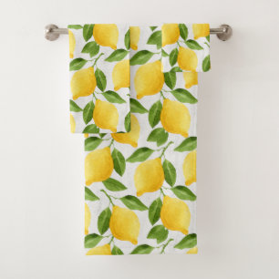 Watercolor lemons pattern bath towel set