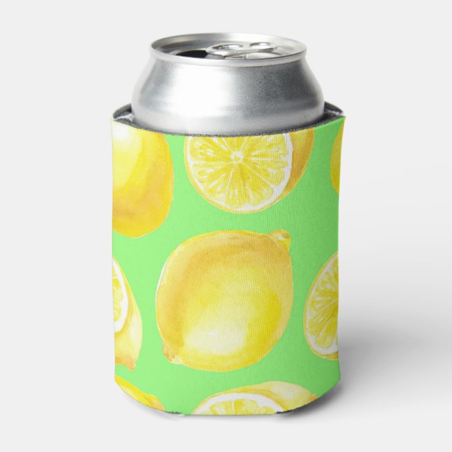 Watercolor lemons pattern can cooler (Can Front)